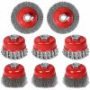 8Pack Wire Wheel Cup Brush Sæt, 3&4 Tommer Snoet Knotted & Grov Krølletråd Hjulbørste Til 4 1/2 Tommer Vinkelslibere, 5/8 -11 Tommer Gængede Arbor, Kraftig Rensning Rustafrensning Abrasiv  |   Slibebørster Slibebørster Slibebørster