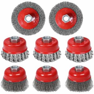 8Pack Wire Wheel Cup Brush Sæt, 3&4 Tommer Snoet Knotted & Grov Krølletråd Hjulbørste Til 4 1/2 Tommer Vinkelslibere, 5/8 -11 Tommer Gængede Arbor, Kraftig Rensning Rustafrensning Abrasiv  |   Slibebørster Slibebørster Slibebørster